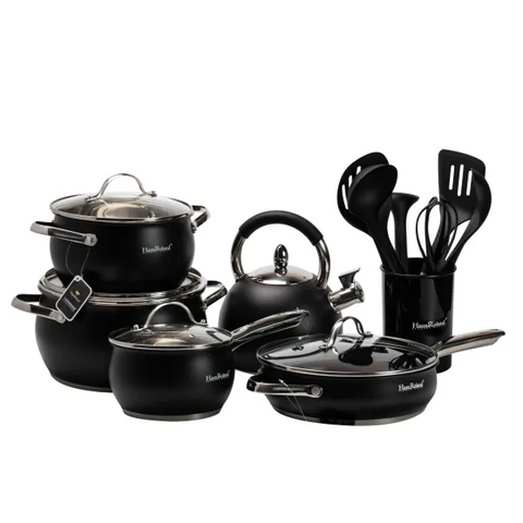 Набір посуду 12 предметів для газових, електричних, індукційних плит чорного кольору HP33548 фото